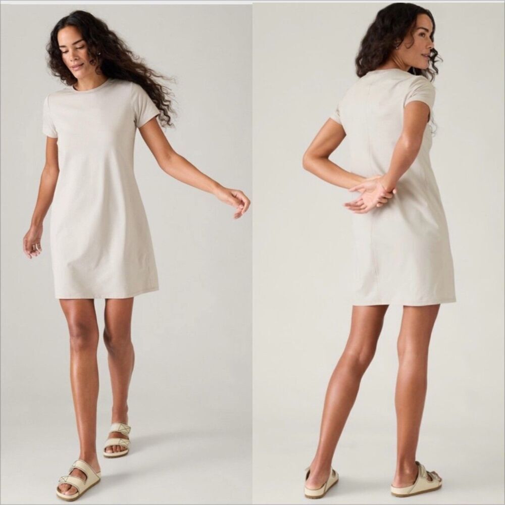 Athleta Essential Tee Dress Size Large NWT Lightweight Supima Beige Albalone